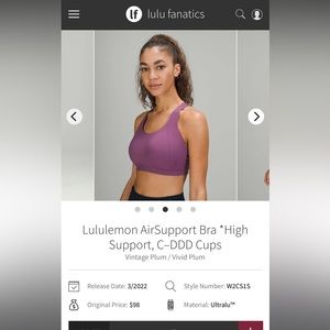 lululemon AirSupport Bra, 38C, vintage plum/vivid plum